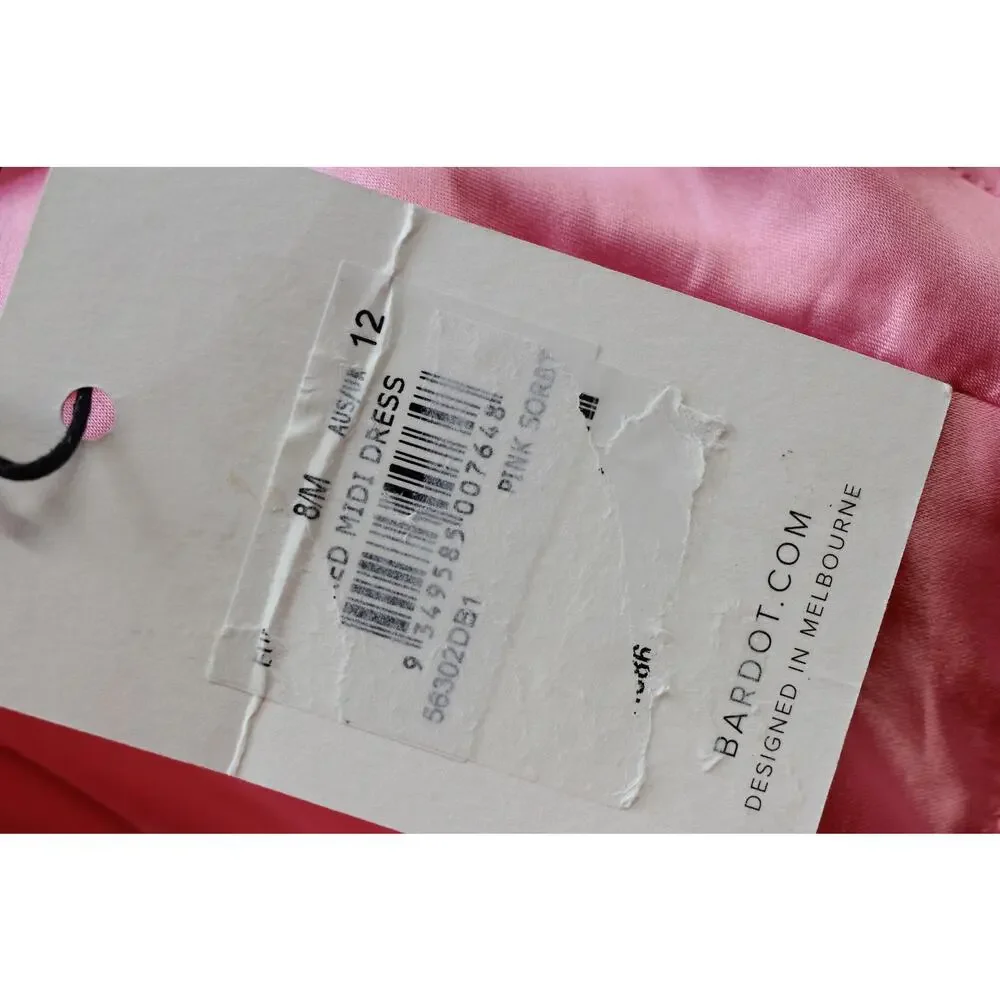 NWT Bardot pink  barbiecore y2k ethereal midi spaghetti strap dress 12 prom hoco - Picture 4 of 7